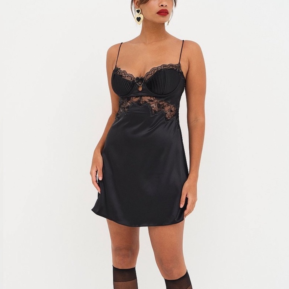 For Love and Lemons Black Brie Slip Dress